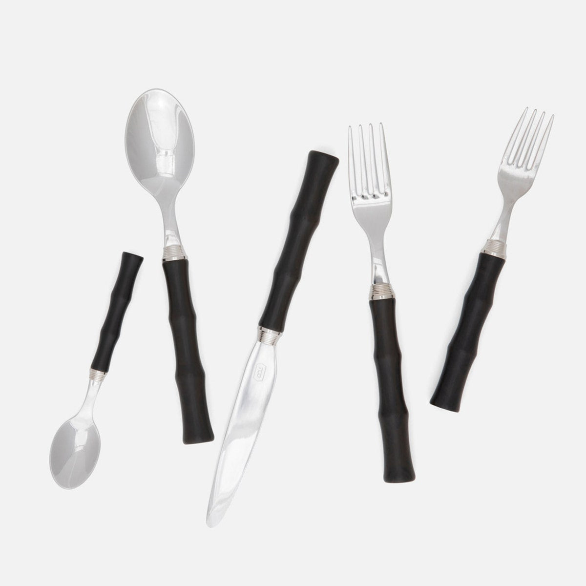 Montecito Dark Brown Acrylic Flatware 5-Piece Set: Knife Dinner Fork Salad Fork Soup Spoon Tea