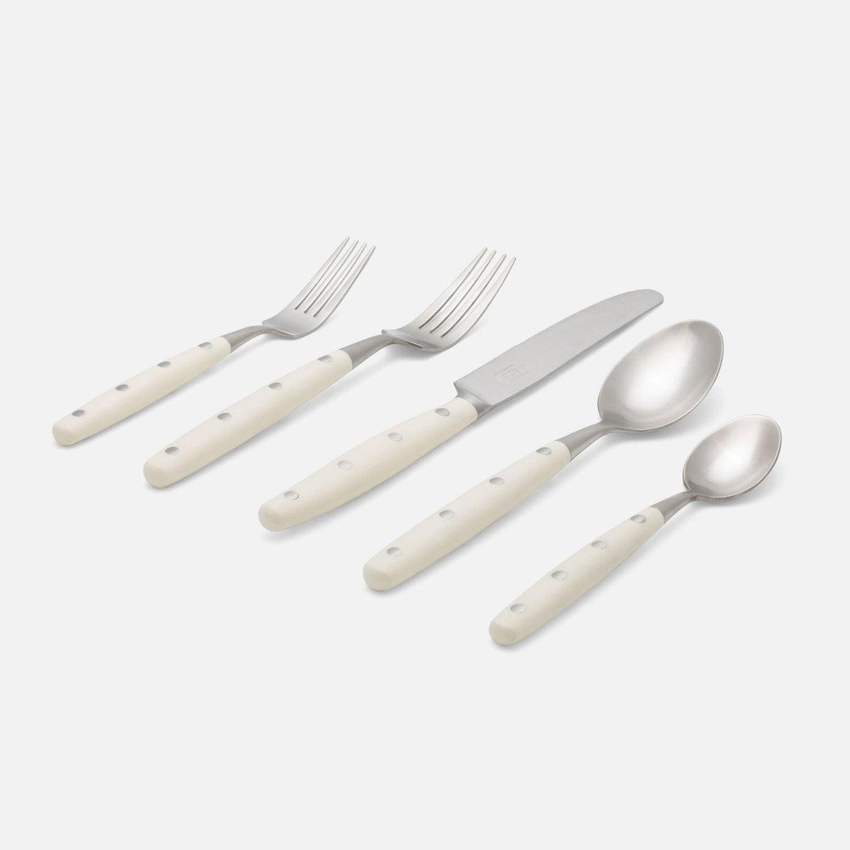 Jones Cream Pom Handle/Silver Stainless Steel Flatware 5-Piece Set