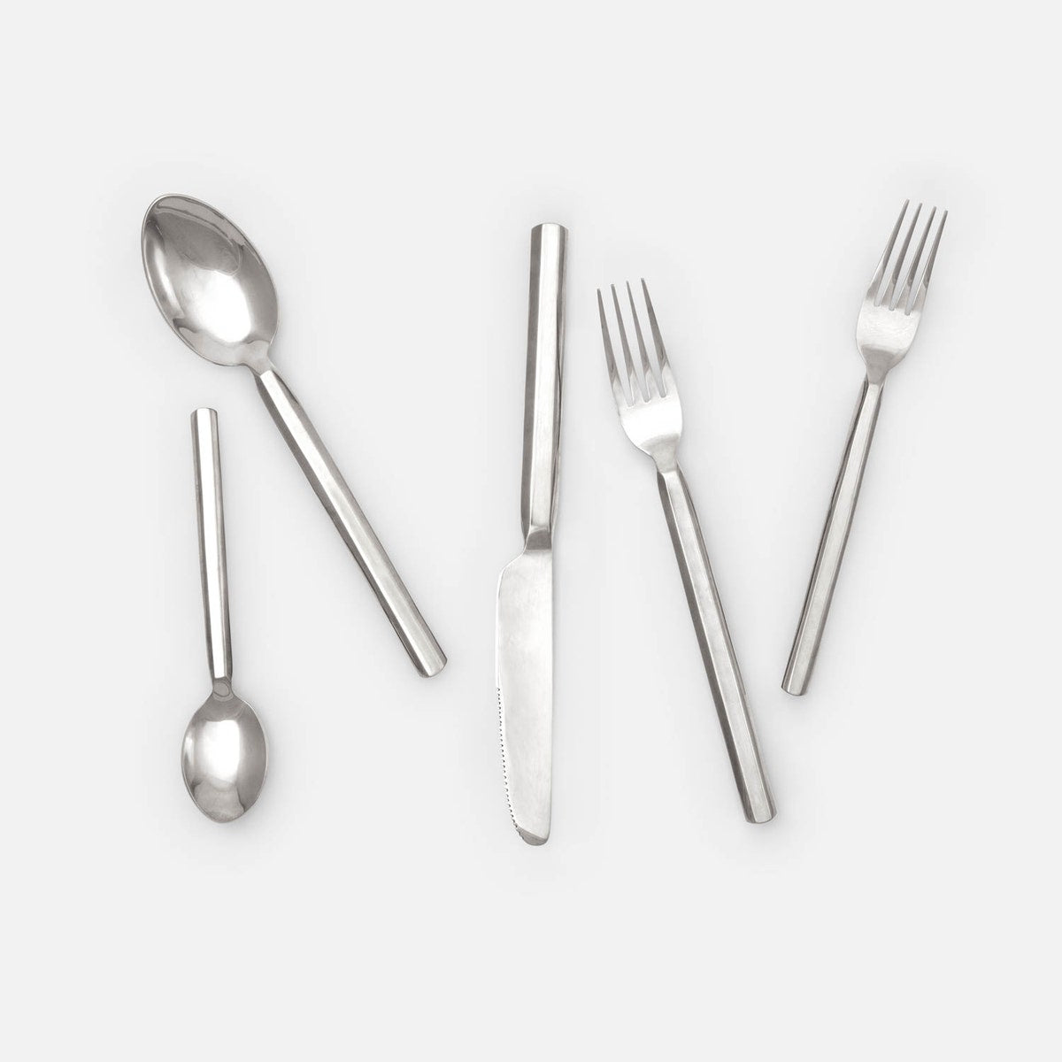 Roland Polished Silver Flatware 5-Piece Set: Knife Dinner Fork Salad Fork Soup Spoon Tea Spoon