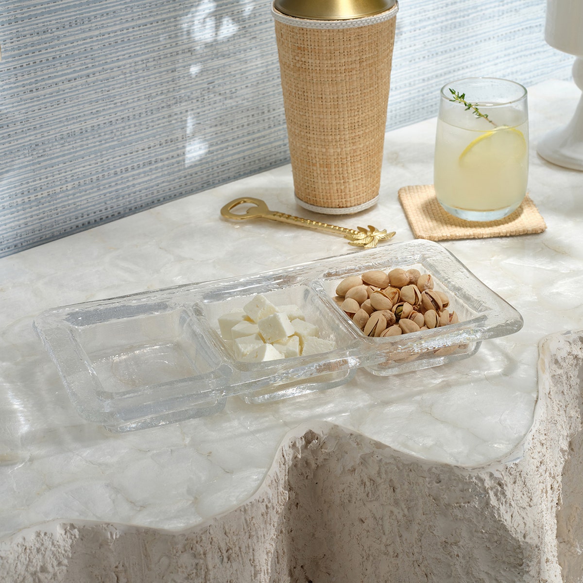 Gable Natural/White Gold Cocktail Shaker Raffia/Leather