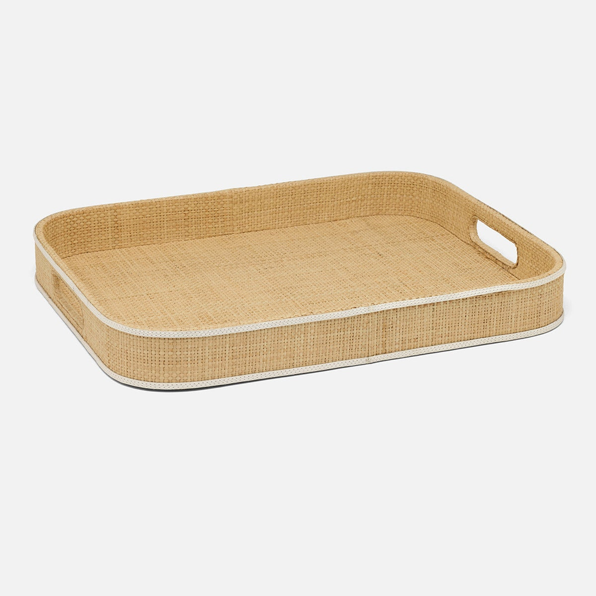 Gable Natural/White Tray Rectangular Raffia/Leather