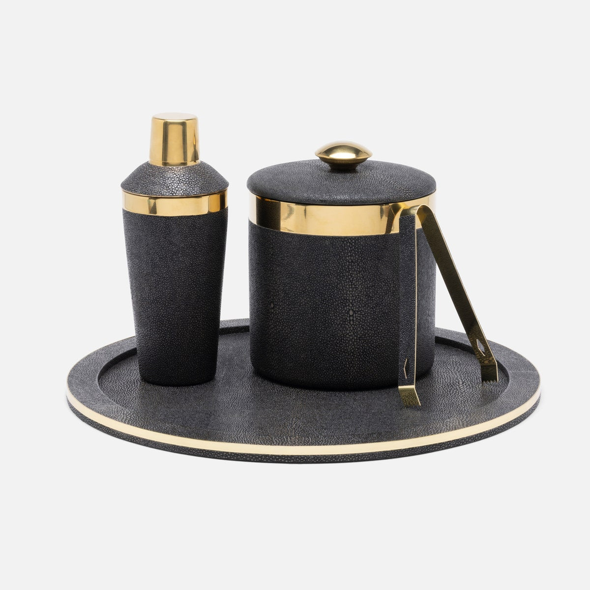 Langston Dark Mushroom/Gold Cocktail Shaker Realistic Faux Shagreen/Brass