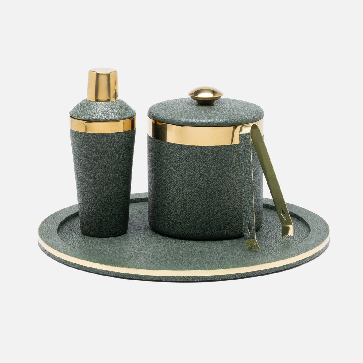 Langston Juniper/Gold Cocktail Shaker Realistic Faux Shagreen/Brass