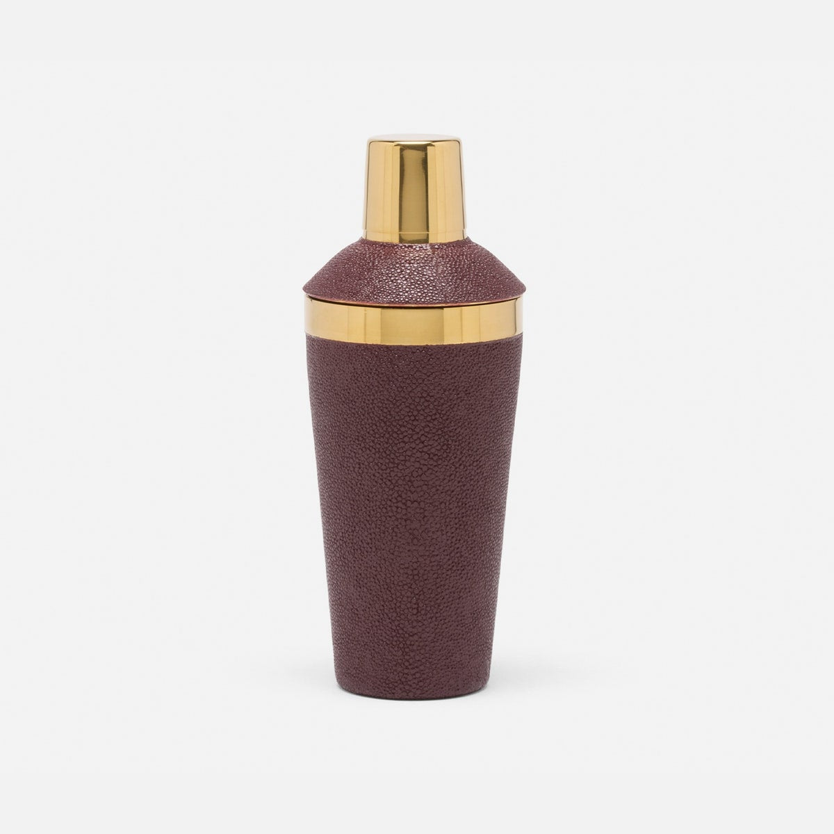 Langston Oxblood/Gold Cocktail Shaker Realistic Faux Shagreen/Brass