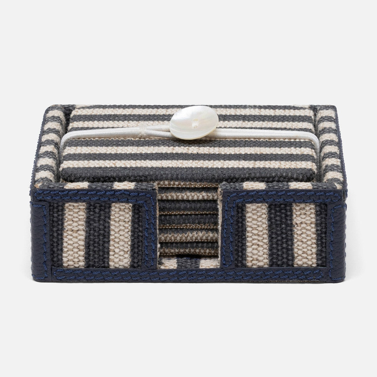 Martello Navy/Natural Striped Coaster Set Of 6 Cotton Jute/Leather