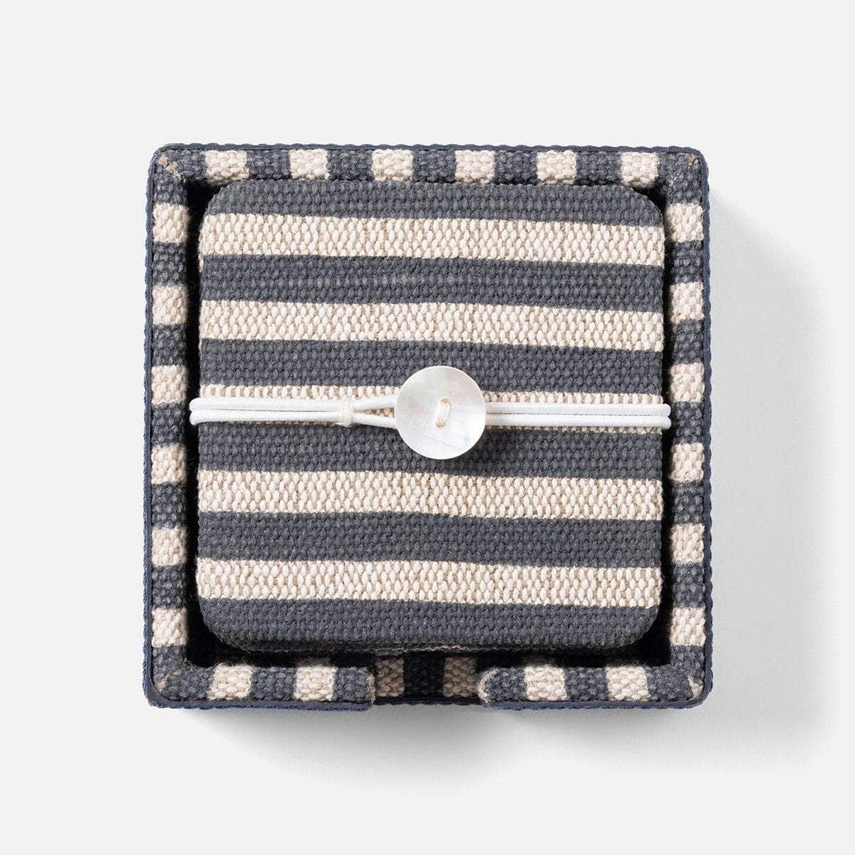 Martello Navy/Natural Striped Coaster Set Of 6 Cotton Jute/Leather