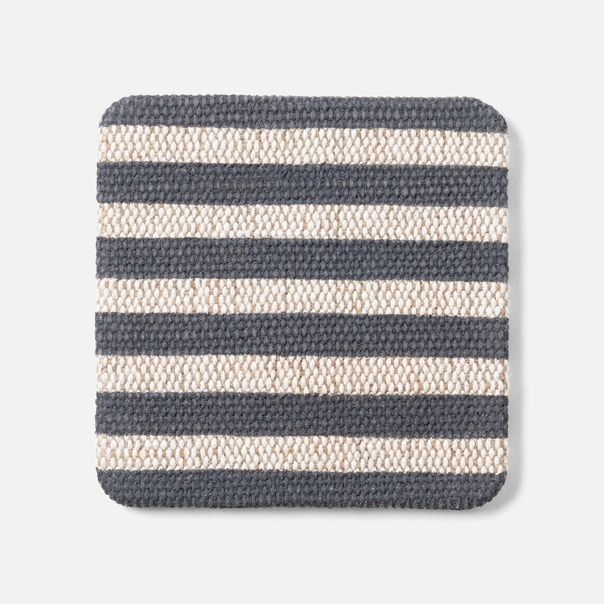 Martello Navy/Natural Striped Coaster Set Of 6 Cotton Jute/Leather