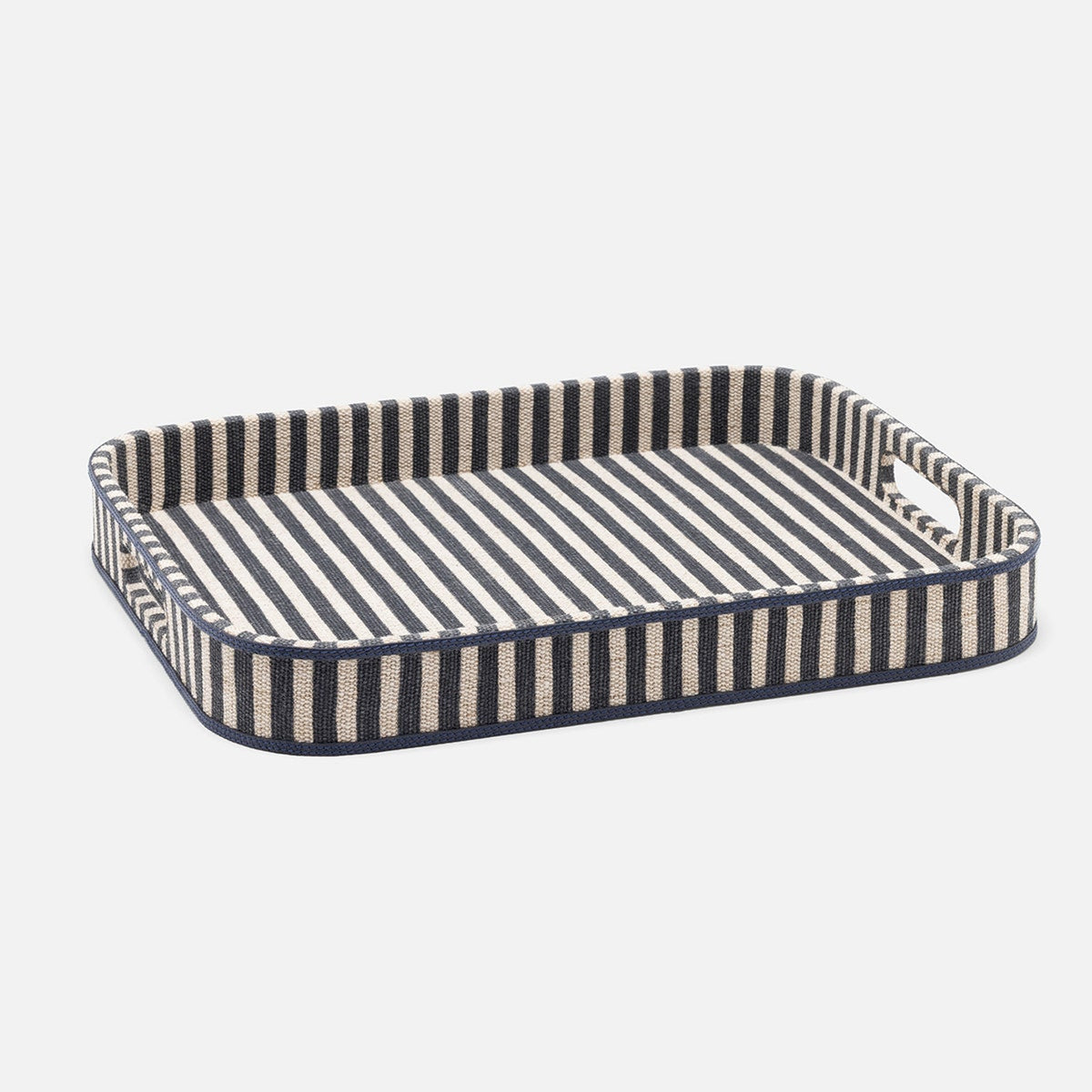 Martello Navy/Natural Striped Tray Rectangular Cotton Jute/Leather