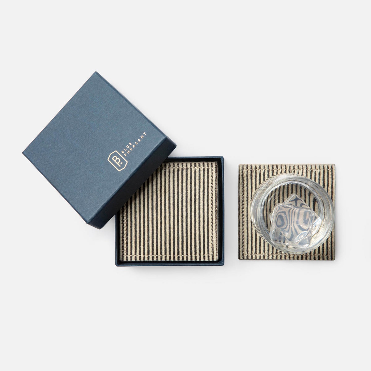 Arlo Brown Candy Striped Square Coasters Boxed Set Of 4