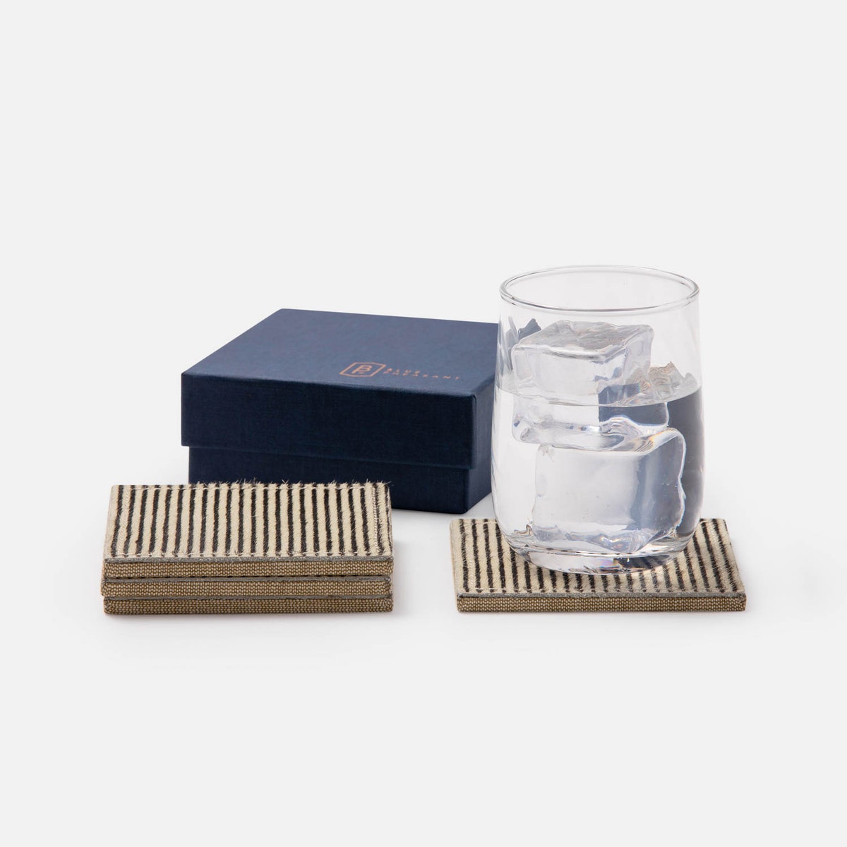 Arlo Brown Candy Striped Square Coasters Boxed Set Of 4