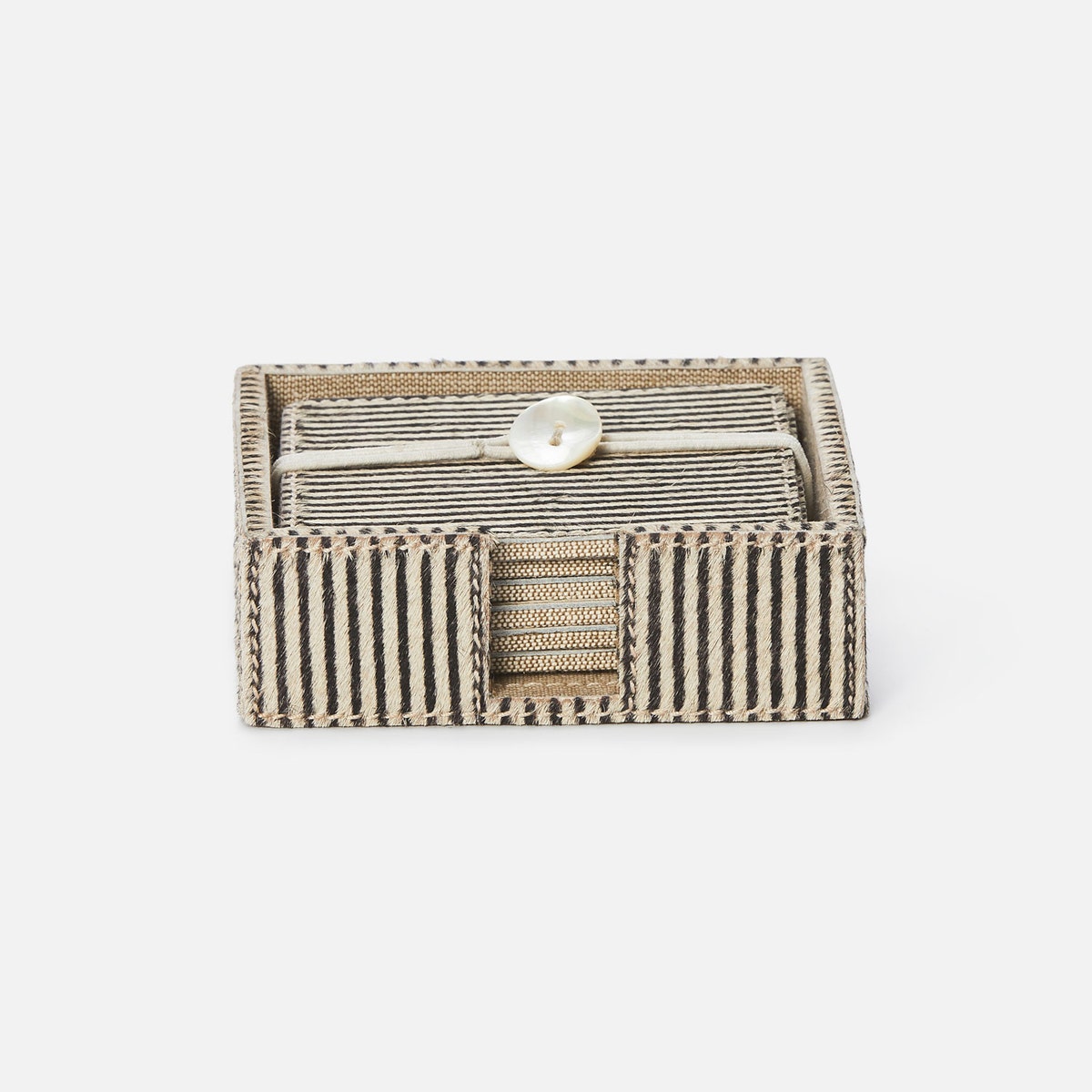 Bandar Brown Candy Striped Coasters Set Of 6 Hair-On-Hide