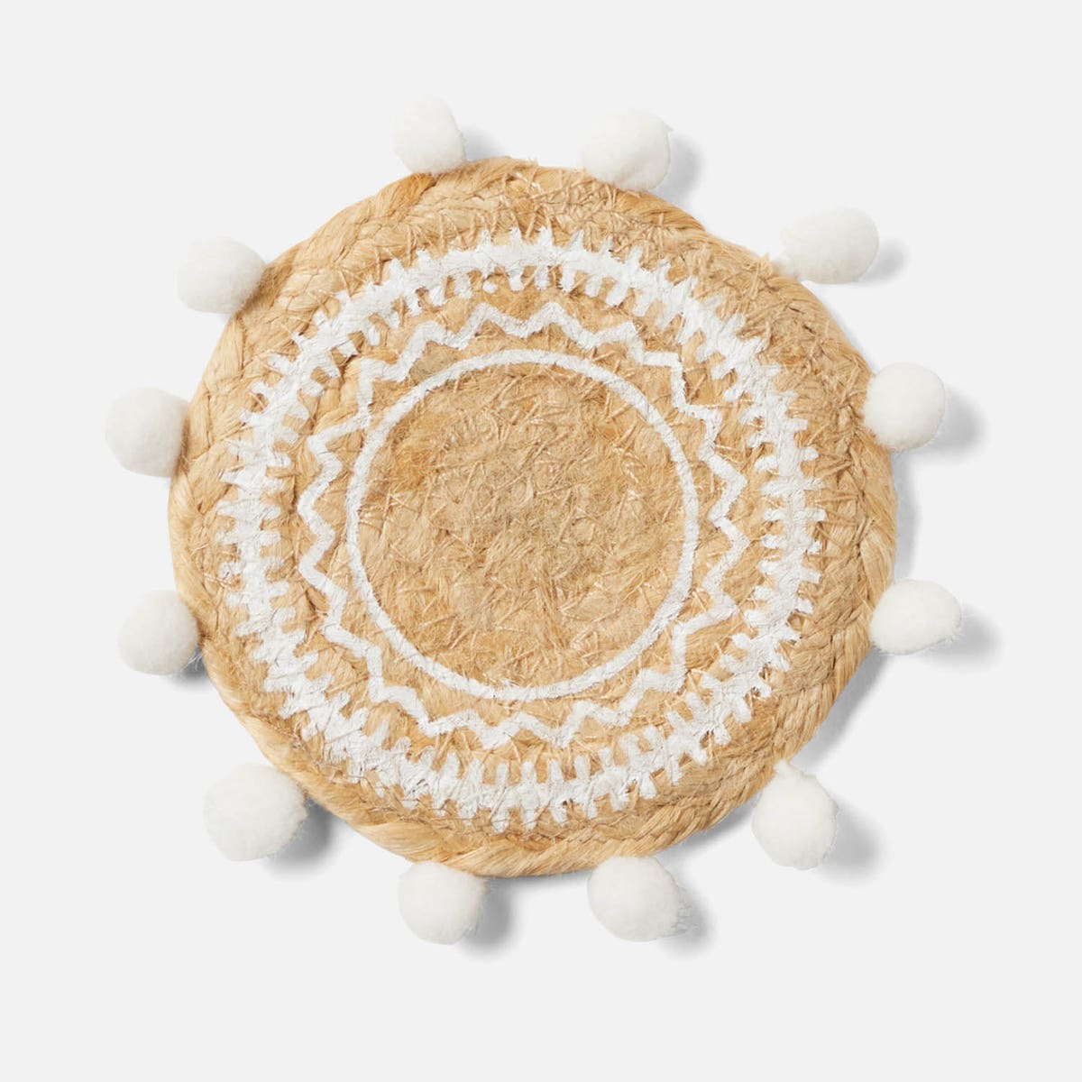 Giada Natural/White Pom Pom Set Of 4 Coasters Jute