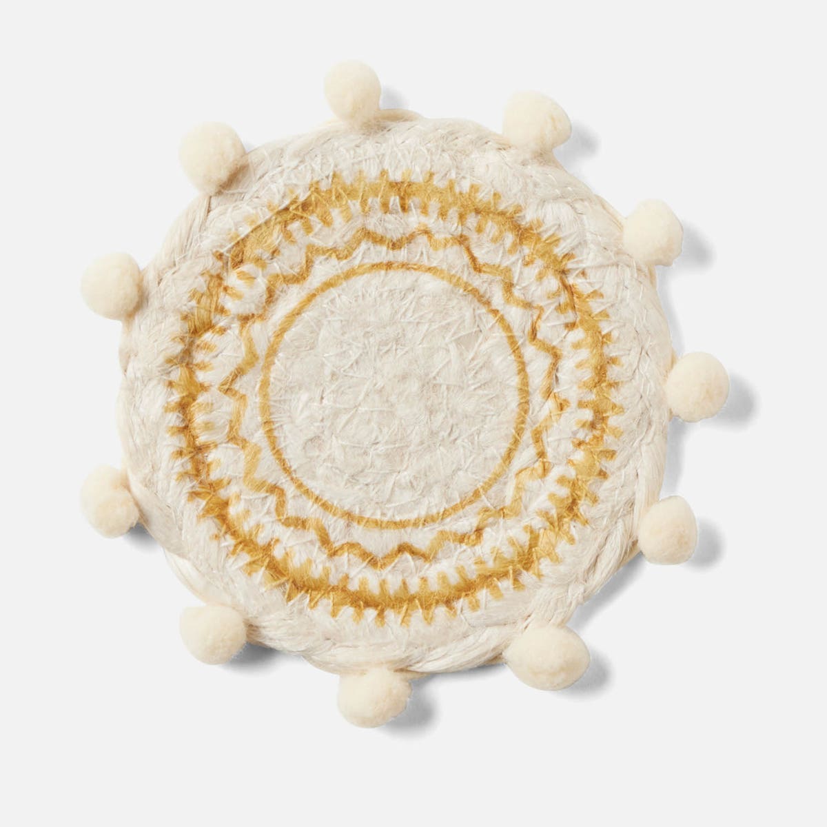 Giada White/Natural Pom Pom Set Of 4 Coasters Jute