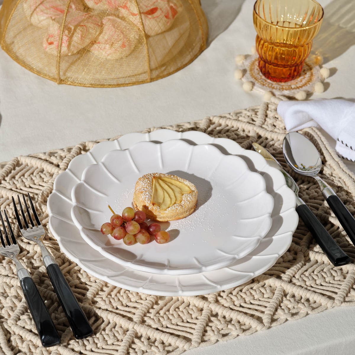 Giada White/Natural Pom Pom Set Of 4 Coasters Jute