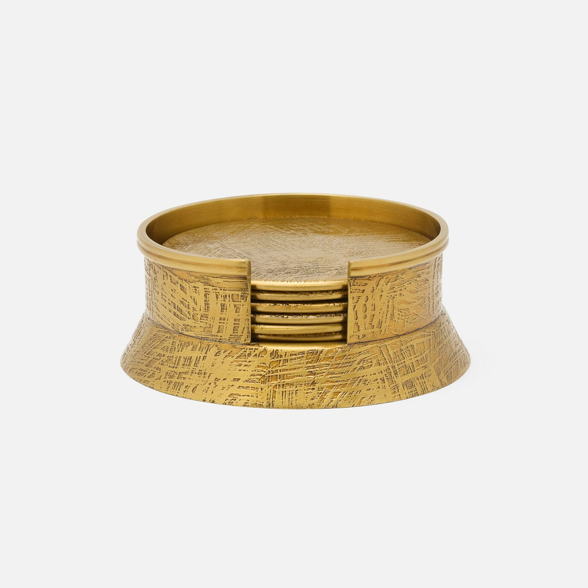 Sevasti Antique Brass Textured Round Coaster Set Of 6 Metal