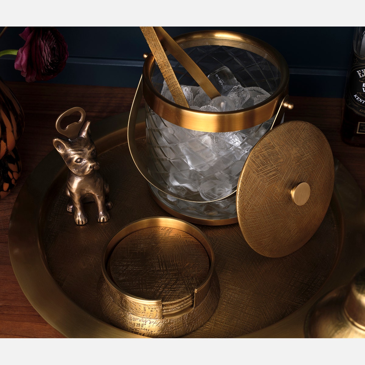 Sevasti Antique Brass Textured Round Coaster Set Of 6 Metal
