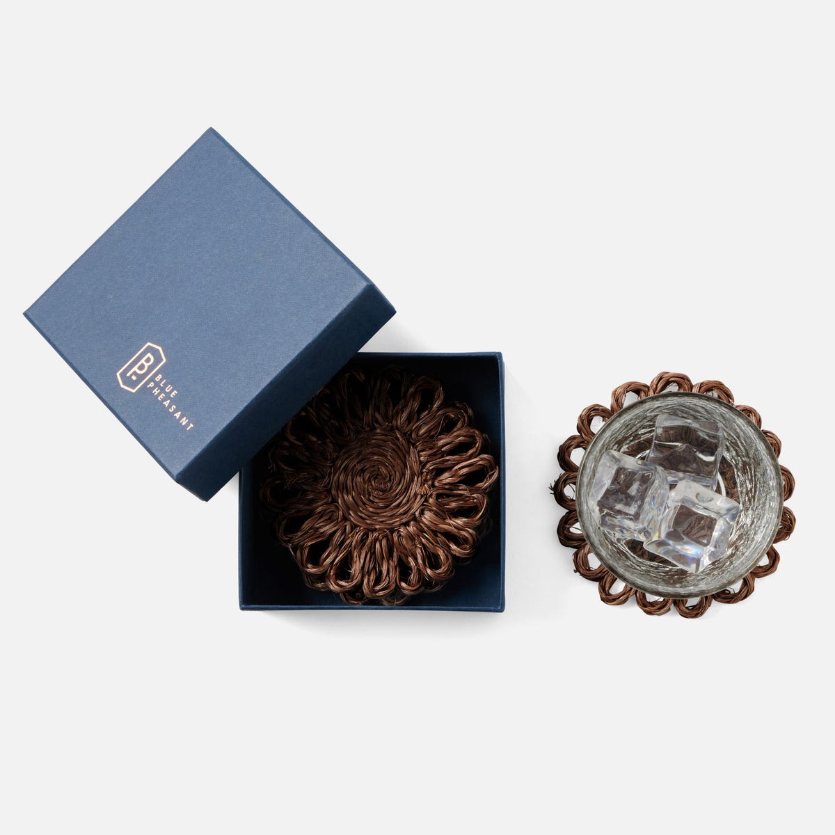 Teigan Brown Floral Coasters Abaca Boxed Set Of 4