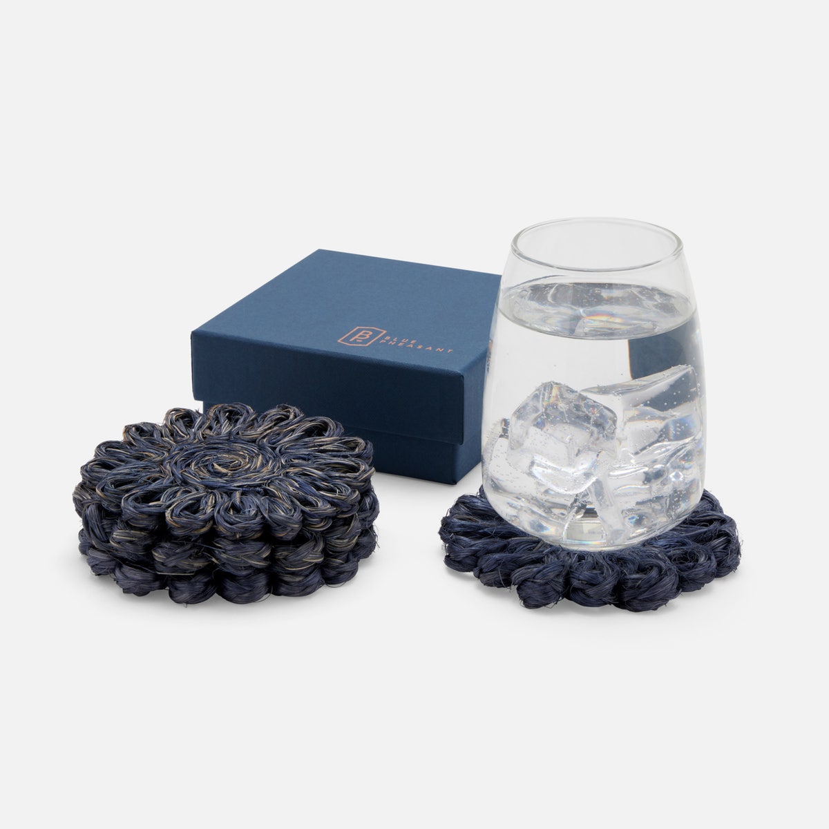Teigan Navy Floral Coasters Abaca Boxed Set Of 4
