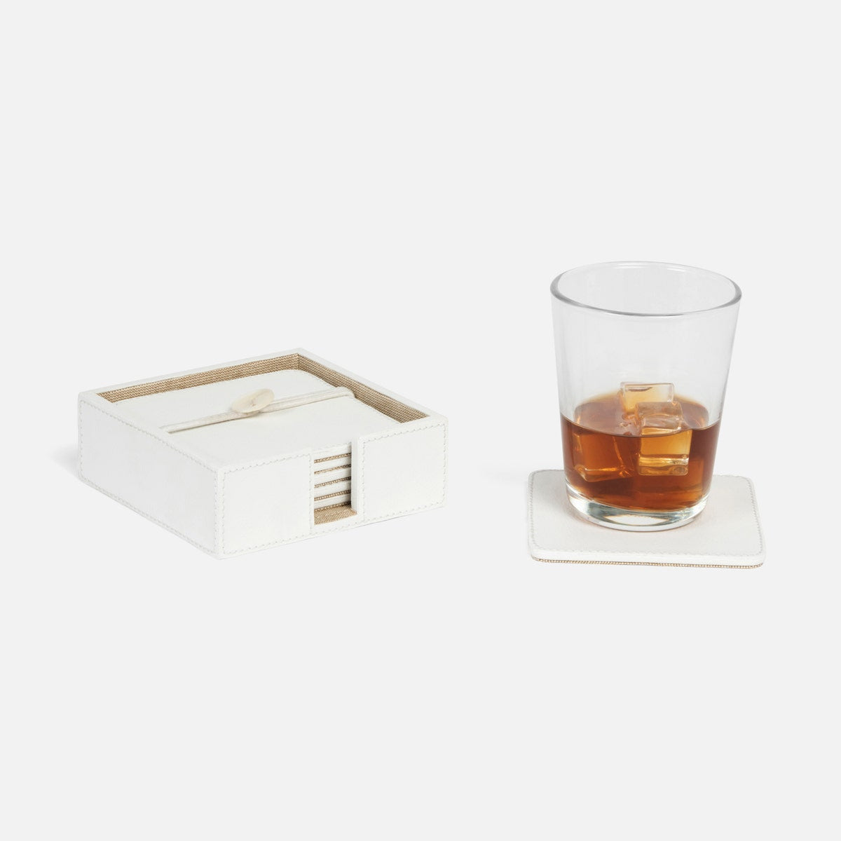 Brisbane Bright White Coasters Set Of 6 Square Marine Leather
