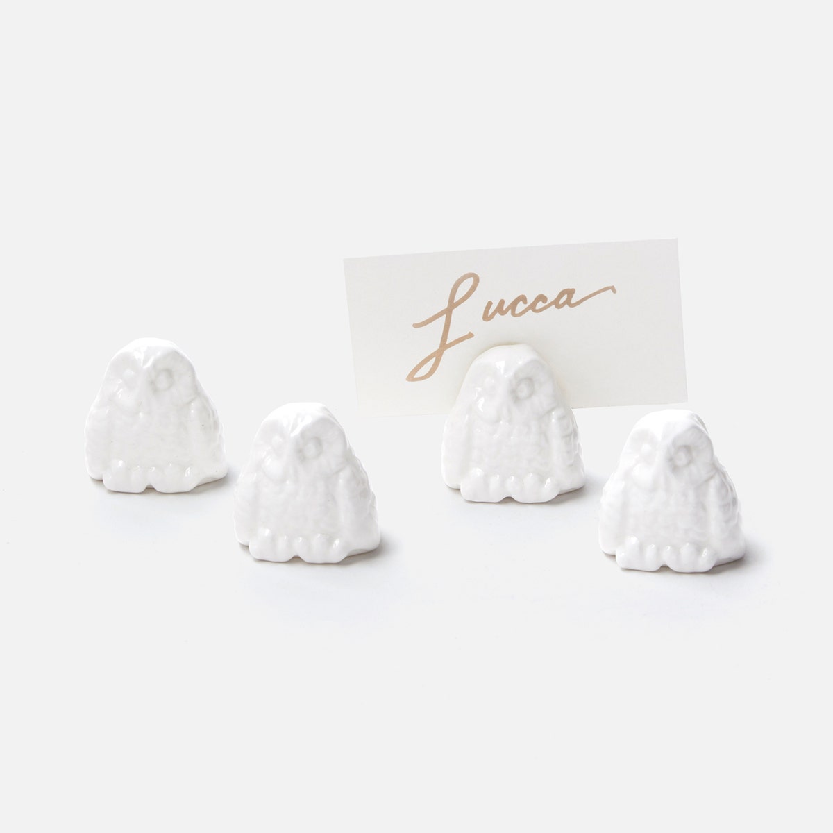 Alexander White Glaze Small Owl Card Holder Boxed Set Of 4