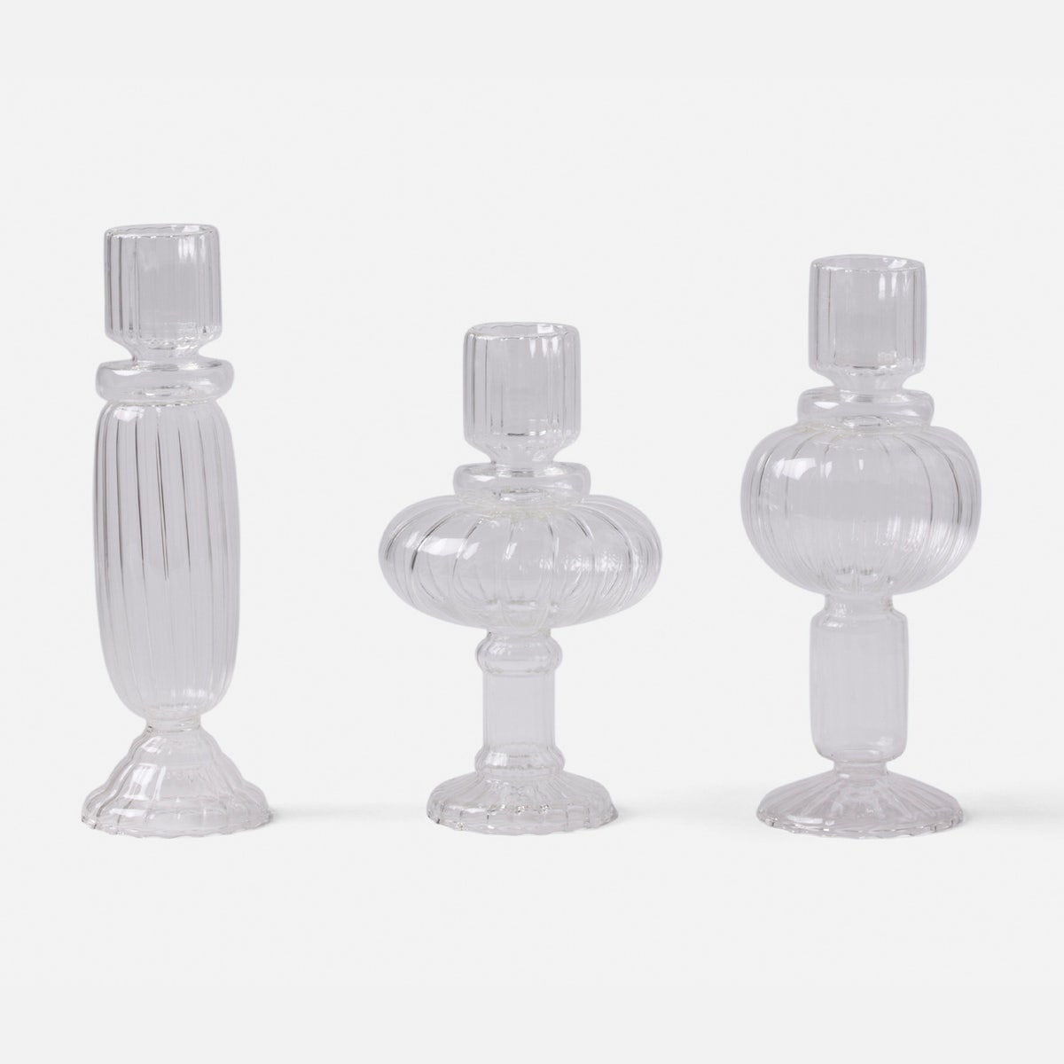 Elodie Clear Candle Holders Hand Blown Glass Set/3