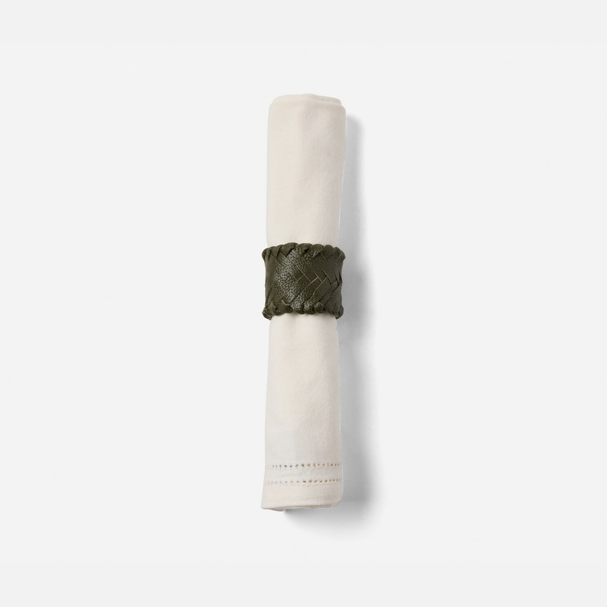 Fordham Forest Green Braided Napkin Ring Full-Grain Leather Boxed Pack/4