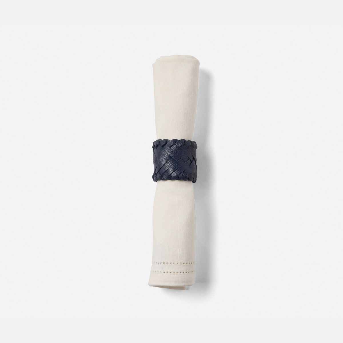 Fordham Navy Braided Napkin Ring Full-Grain Leather Boxed Pack/4