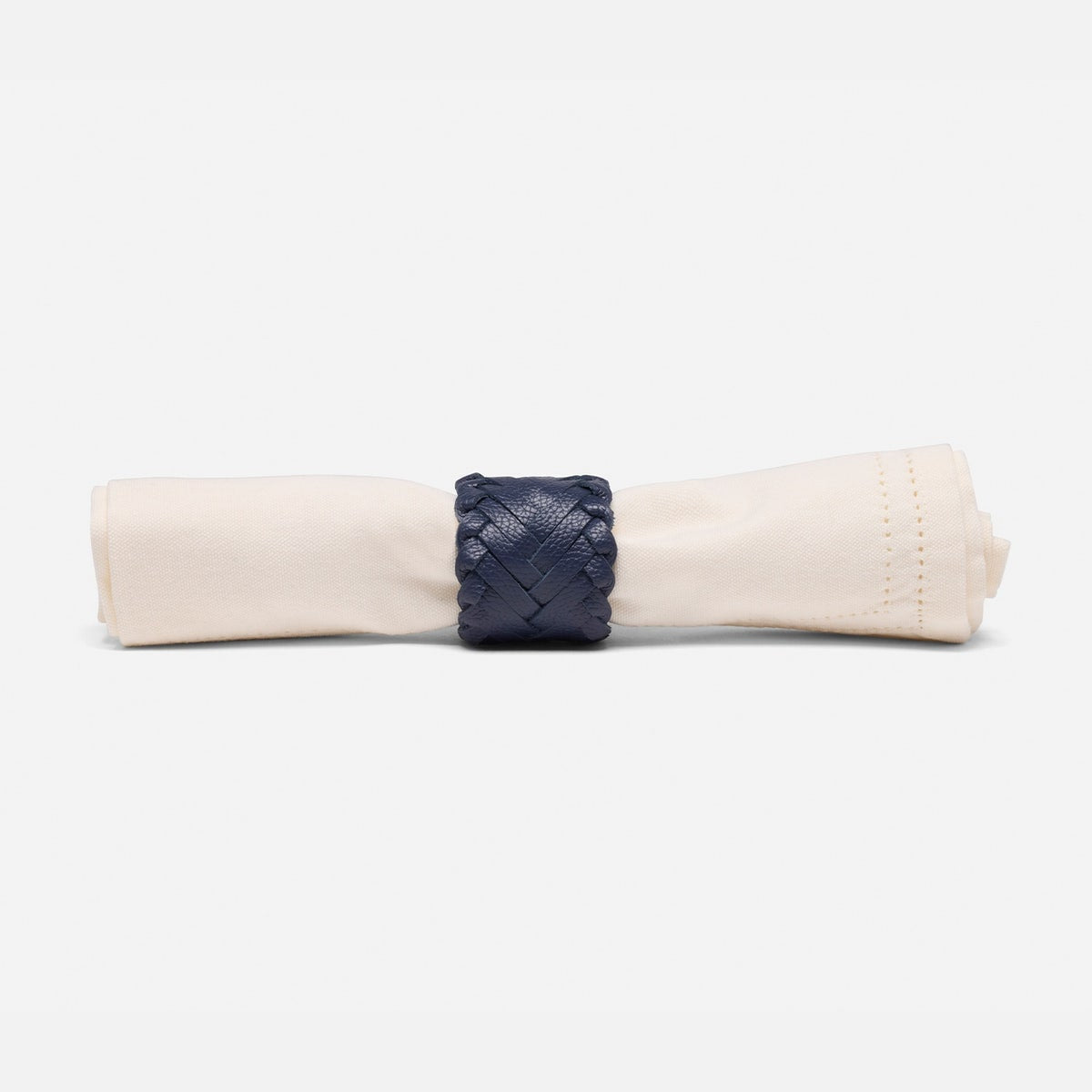 Fordham Navy Braided Napkin Ring Full-Grain Leather Boxed Pack/4