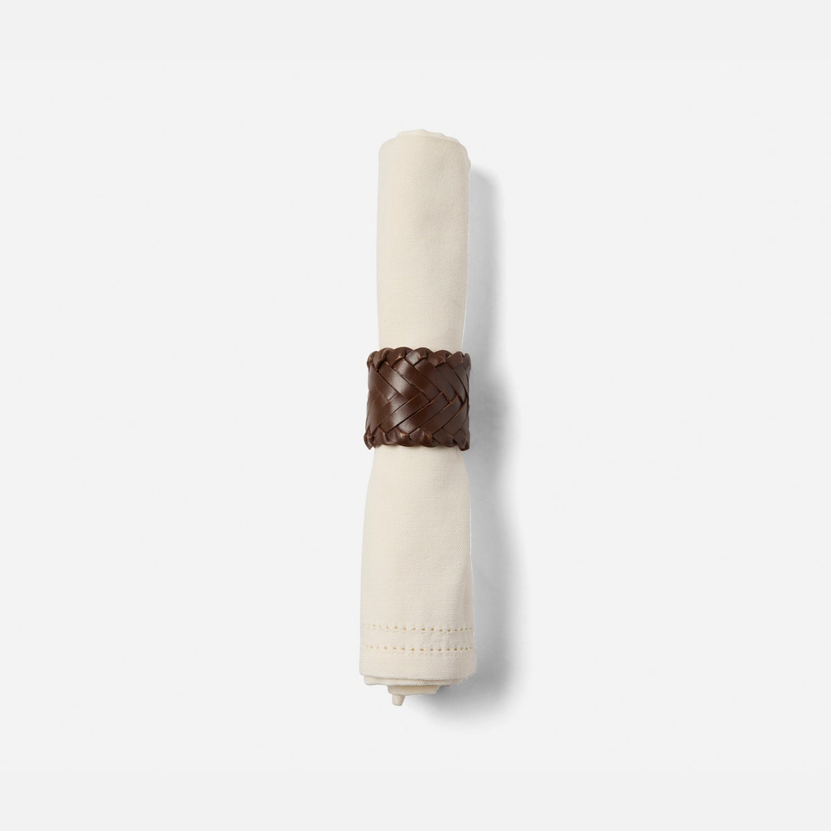Fordham Tobacco Braided Napkin Ring Full-Grain Leather Boxed Pack/4