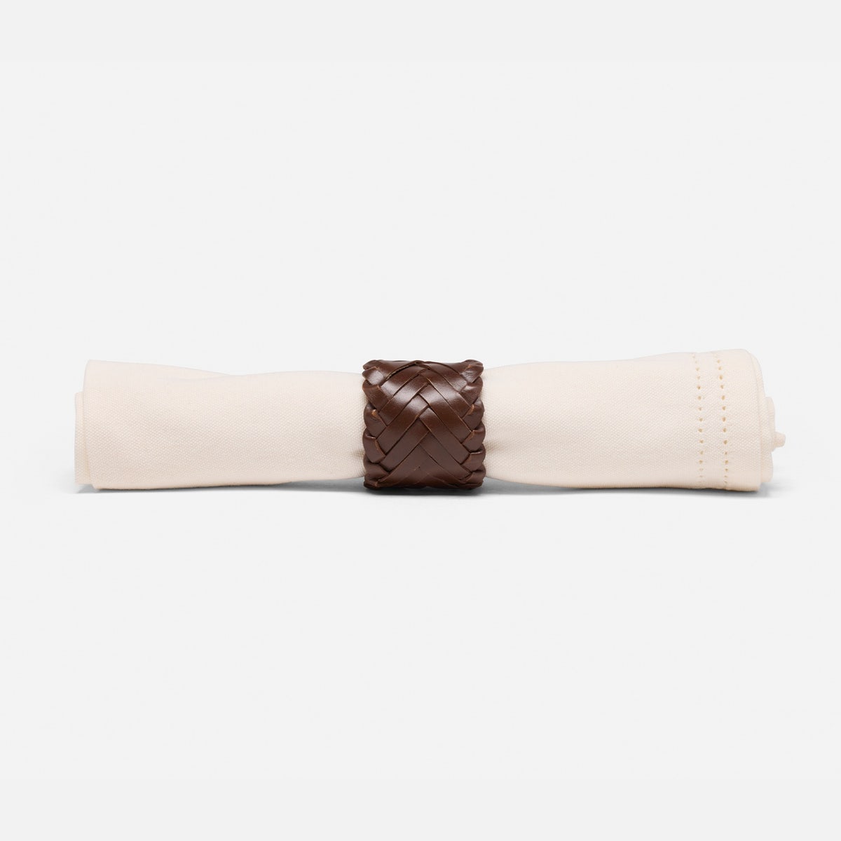 Fordham Tobacco Braided Napkin Ring Full-Grain Leather Boxed Pack/4