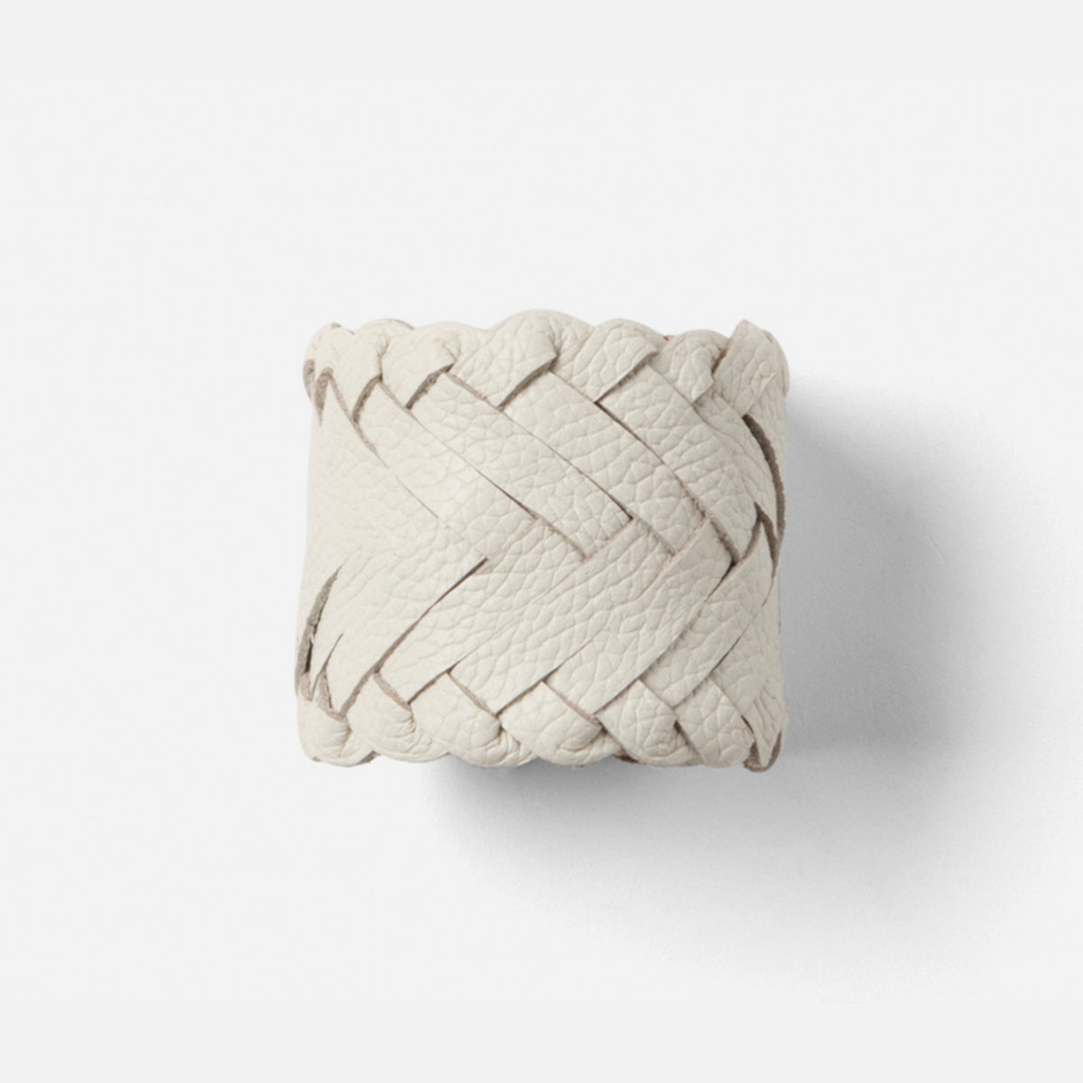 Fordham White Braided Napkin Ring Full-Grain Leather Boxed Pack/4