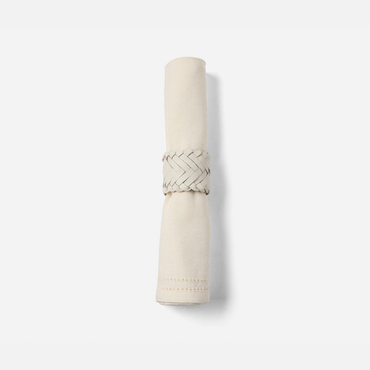 Fordham White Braided Napkin Ring Full-Grain Leather Boxed Pack/4