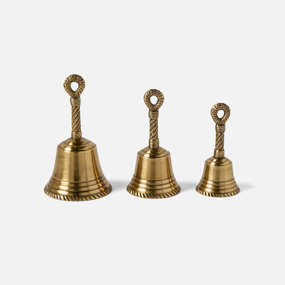 Frannie Antique Brass Rope Dinner Bell Metal Set/3