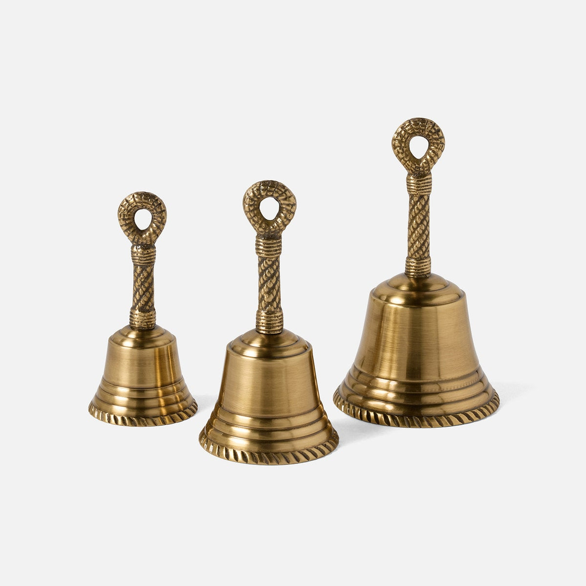 Frannie Antique Brass Rope Dinner Bell Metal Set/3