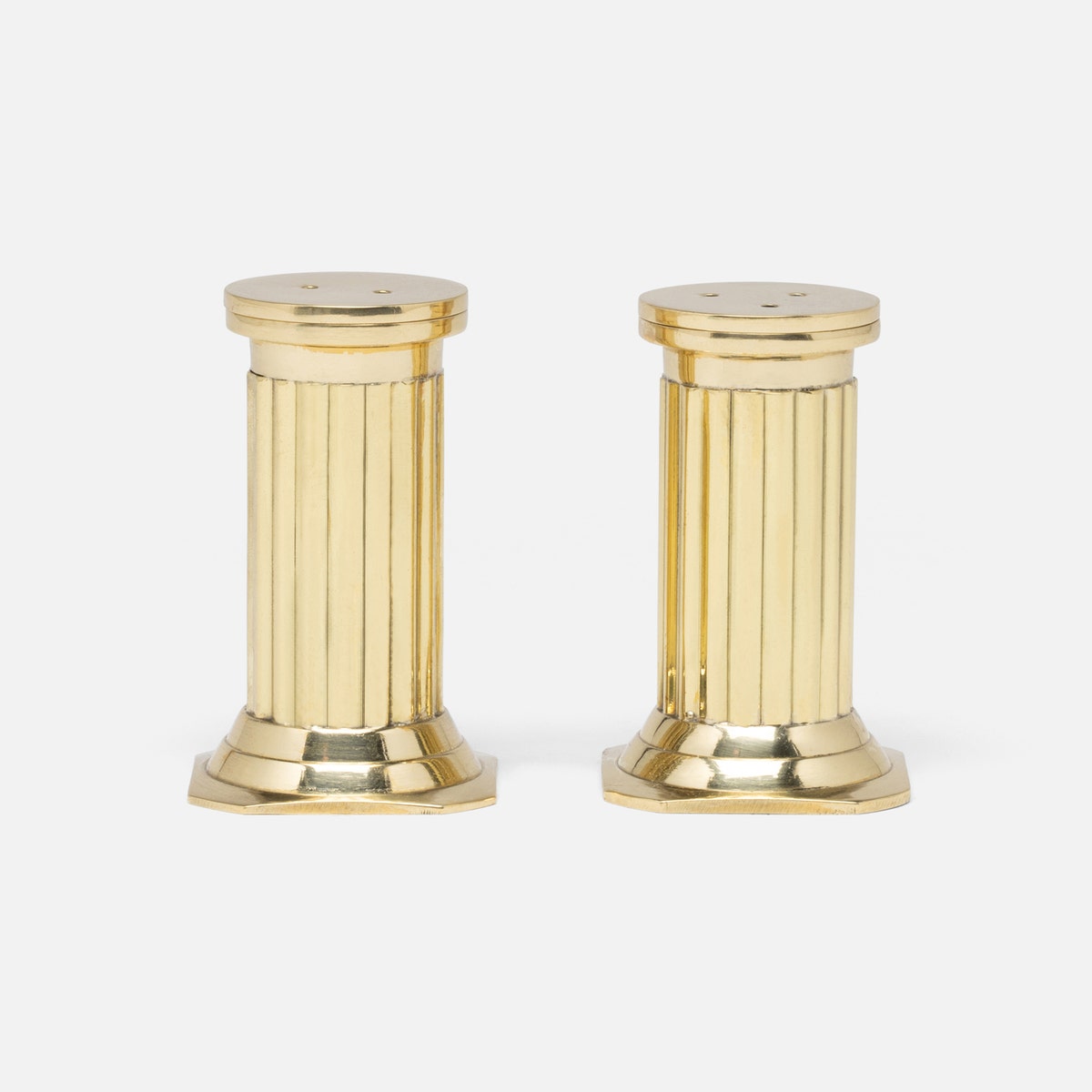 Lazarus Polished Gold 1 Set Of Column Salt And Pepper Shakers Brass Boxed