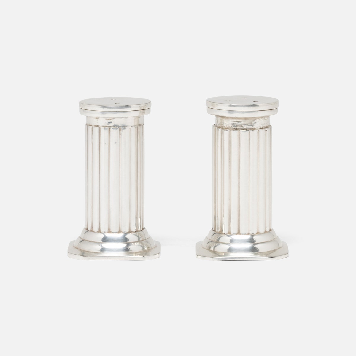 Lazarus Polished Silver 1 Set Of Column Salt And Pepper Shakers Brass Boxed