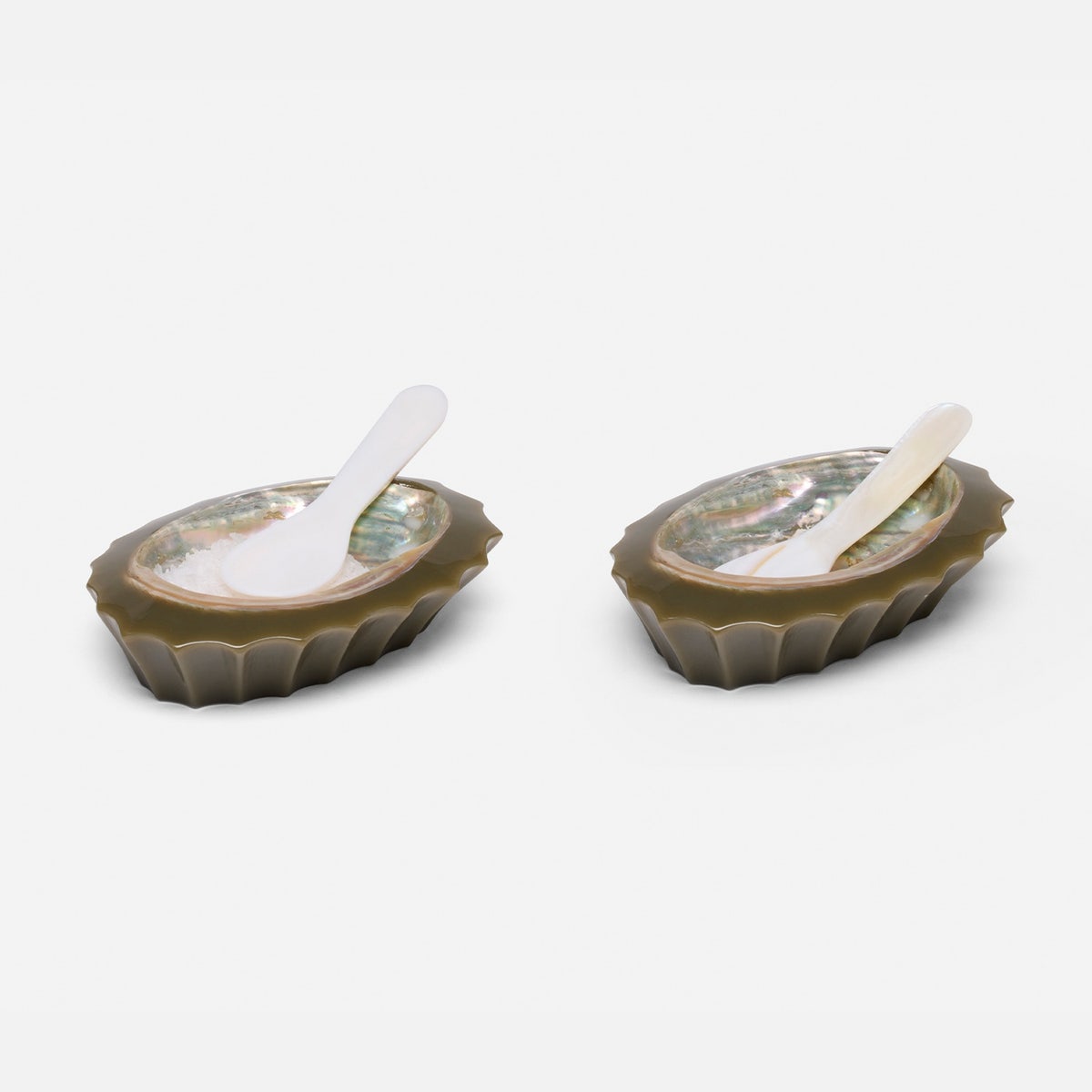 Tilda Dark Sage Pinch Bowls Resin/Abalone Shell Boxed Set Of 4