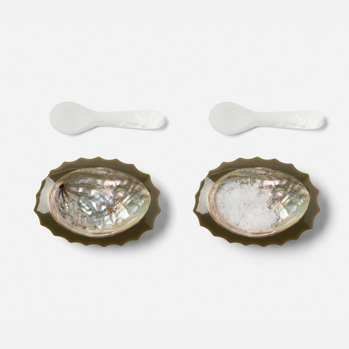 Tilda Dark Sage Pinch Bowls Resin/Abalone Shell Boxed Set Of 4
