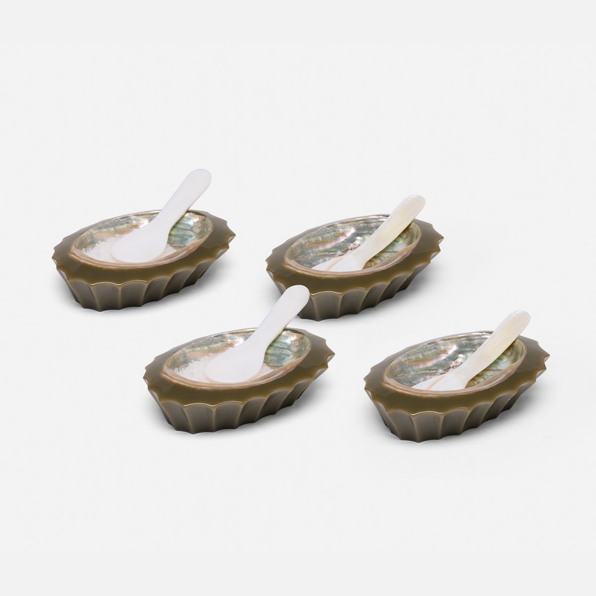 Tilda Dark Sage Pinch Bowls Resin/Abalone Shell Boxed Set Of 4