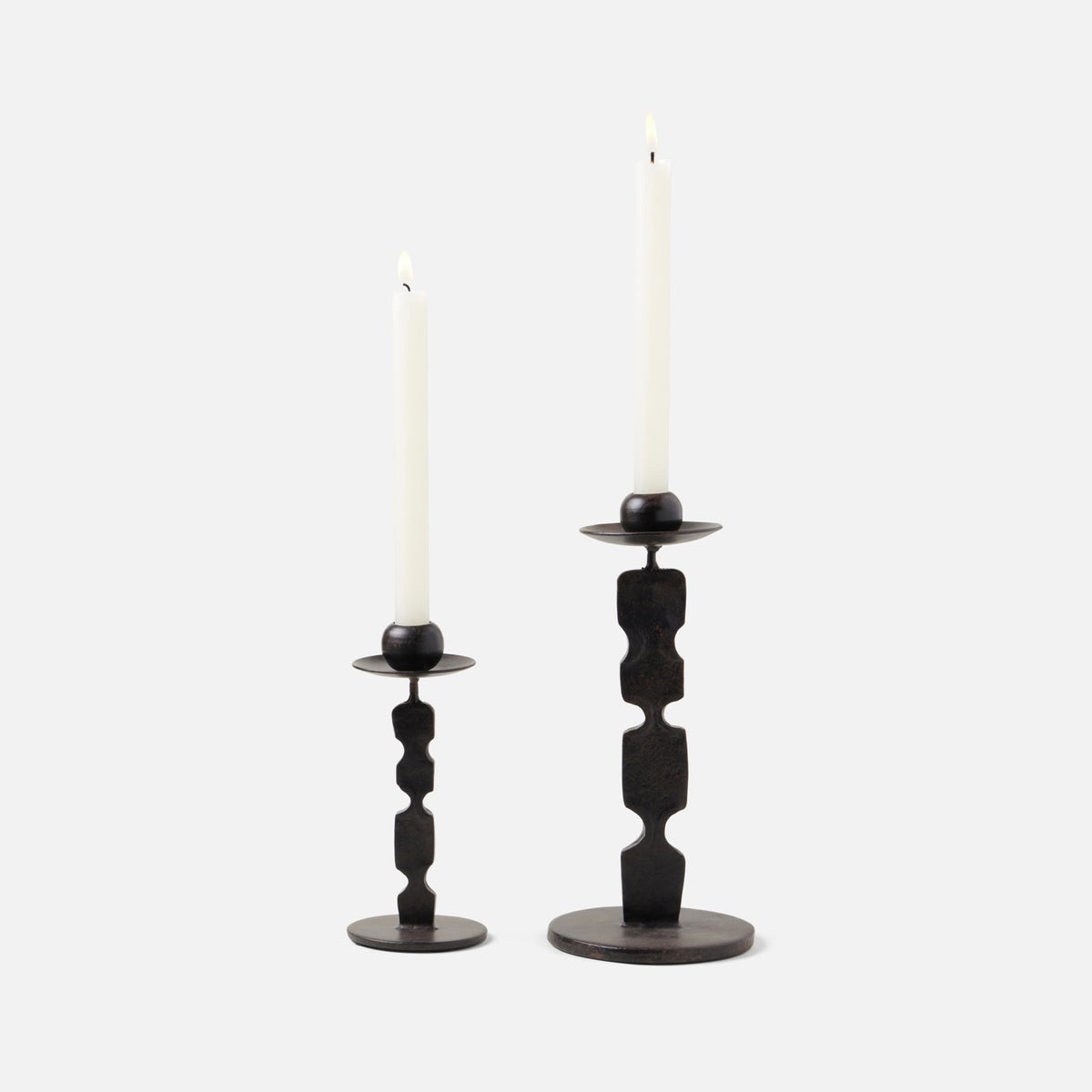 Quentin Antique Black Candle Holders With Round Base Set/2