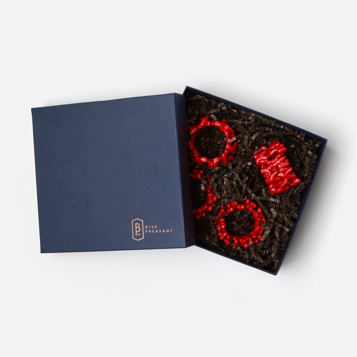 Sasha Red Coated Coral Napkin Ring Brass Boxed Set Of 4