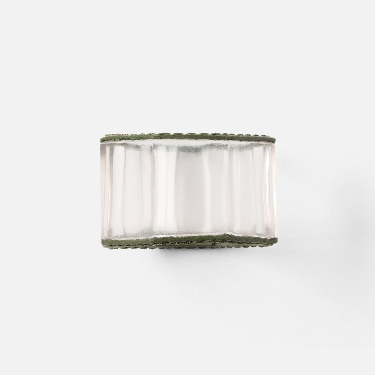 Arthur Forest Green Napkin Ring Full-Grain Leather/Clear Glass Crystal Boxed Set Of 4