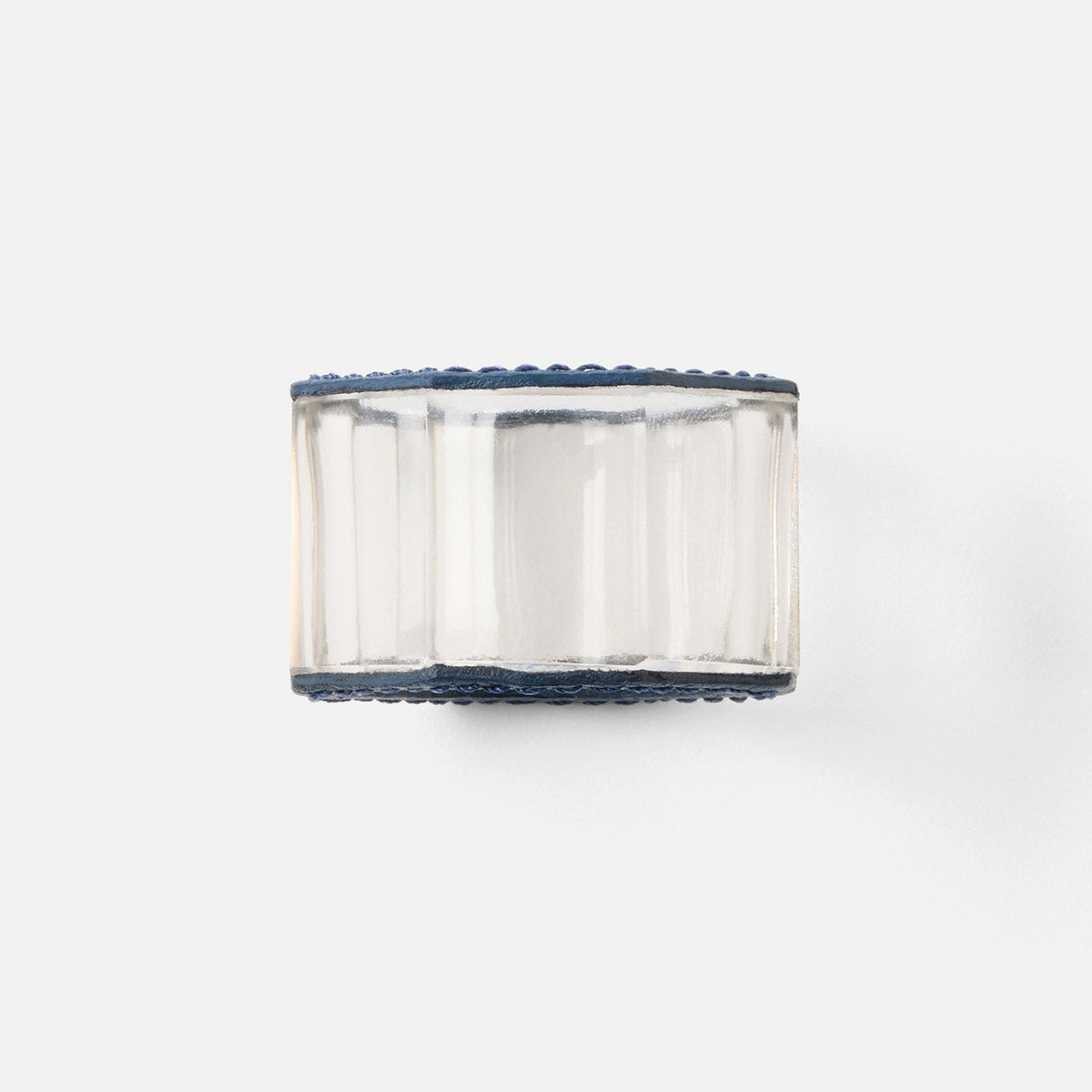 Arthur Navy Napkin Ring Full-Grain Leather/Clear Glass Crystal Boxed Set Of 4