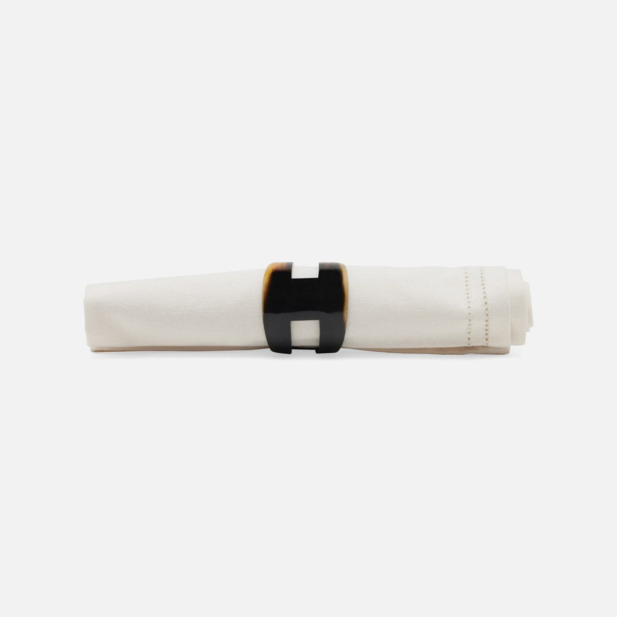 Luna Black/White Horn Napkin Ring Boxed Set Of 4