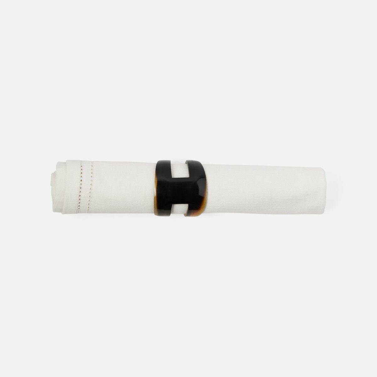Luna Black/White Horn Napkin Ring Boxed Set Of 4