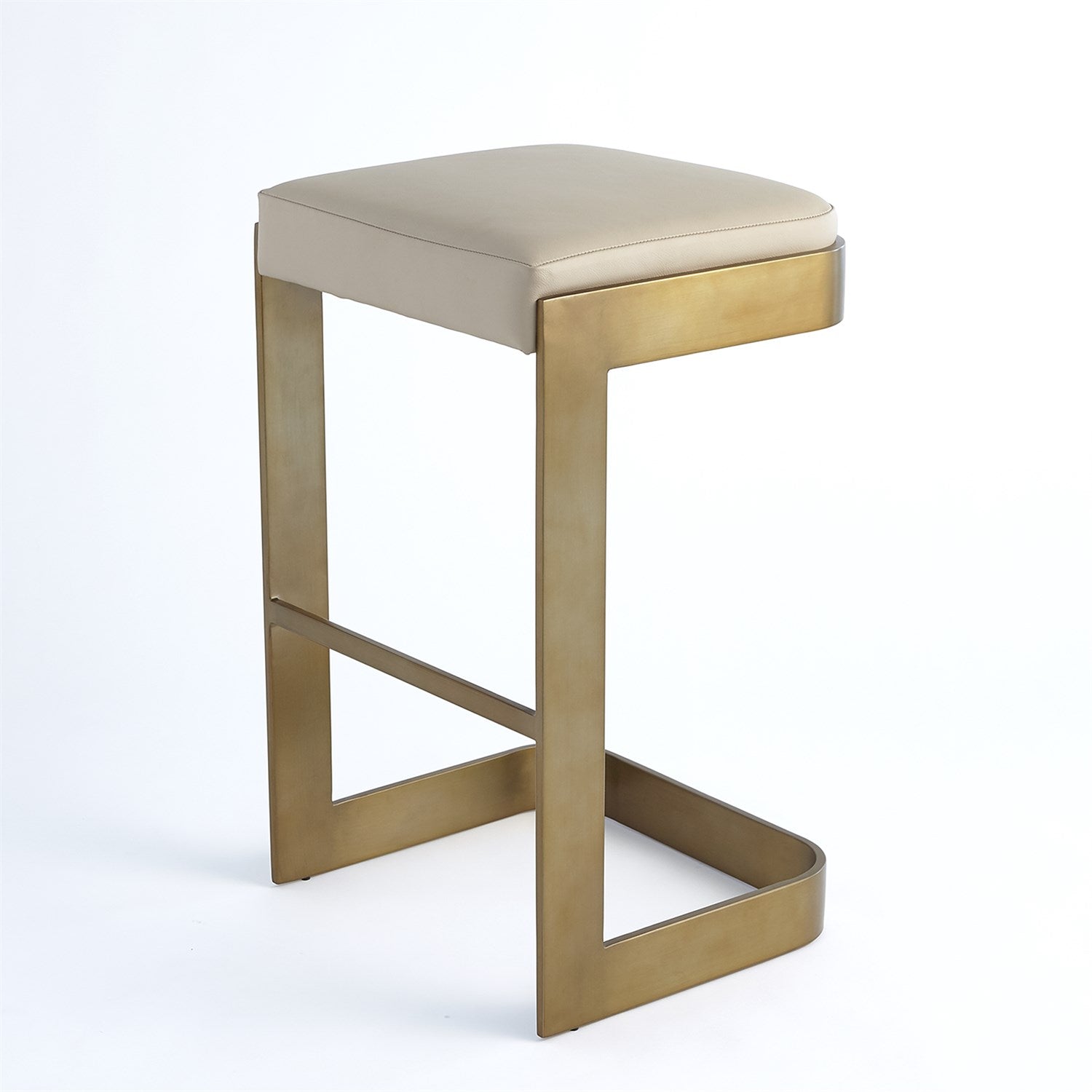 Regan High Bar Stool-Global Views-GVSA-7.90827-Bar StoolsIvory Leather/Antique Brass-1-France and Son