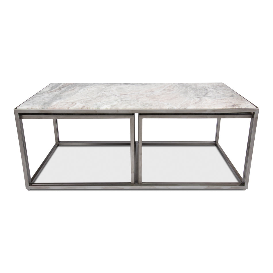 Set Of 3 Nesting Low Marble Top Tables-SARREID-SARREID-52871-Coffee Tables-3-France and Son