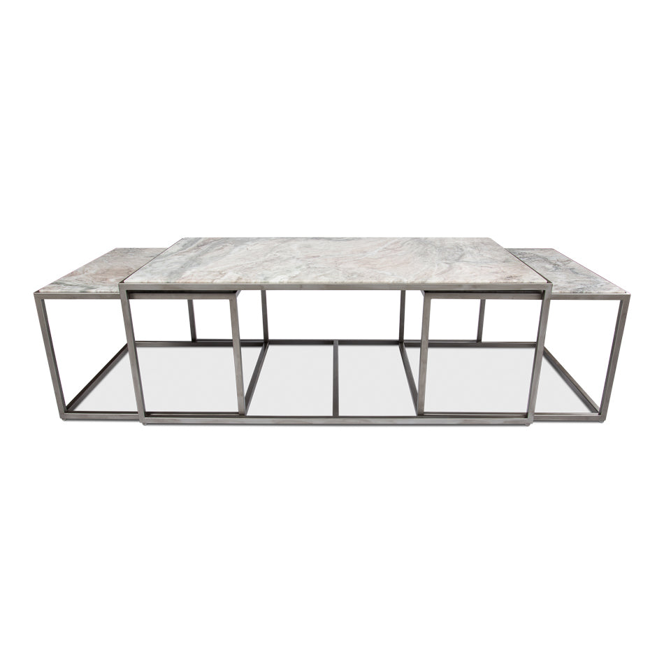 Set Of 3 Nesting Low Marble Top Tables-SARREID-SARREID-52871-Coffee Tables-4-France and Son