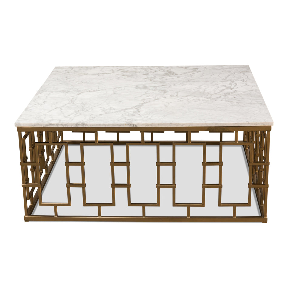 Brass Gate Cocktail Table w/ White Marble-SARREID-SARREID-53135-Coffee Tables-2-France and Son