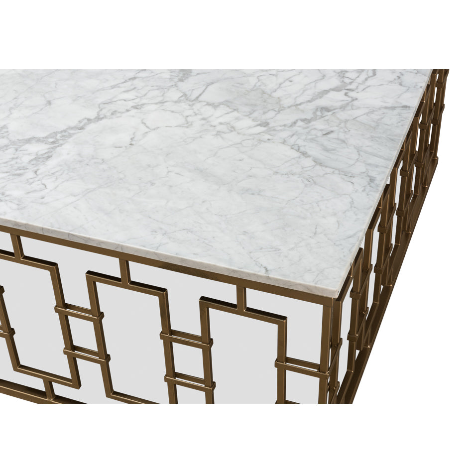 Brass Gate Cocktail Table w/ White Marble-SARREID-SARREID-53135-Coffee Tables-3-France and Son